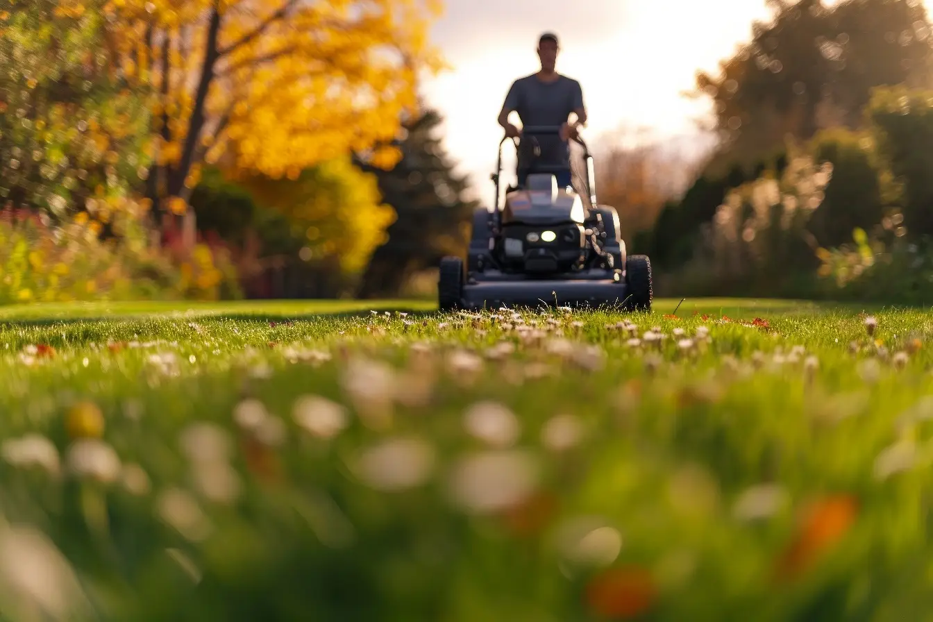 man mowing lawn